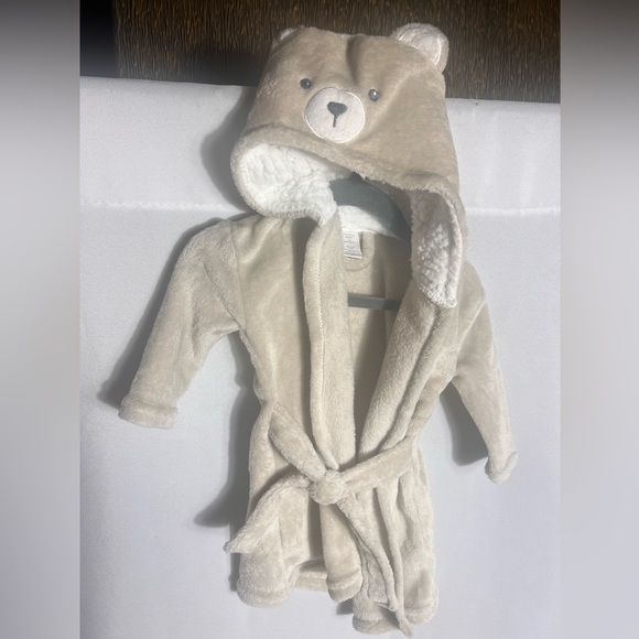 Modern Baby Infant Hooded Bear Robe Plush Beige 0–9M Sherpa Lined Bath Robe - Picture 1 of 5